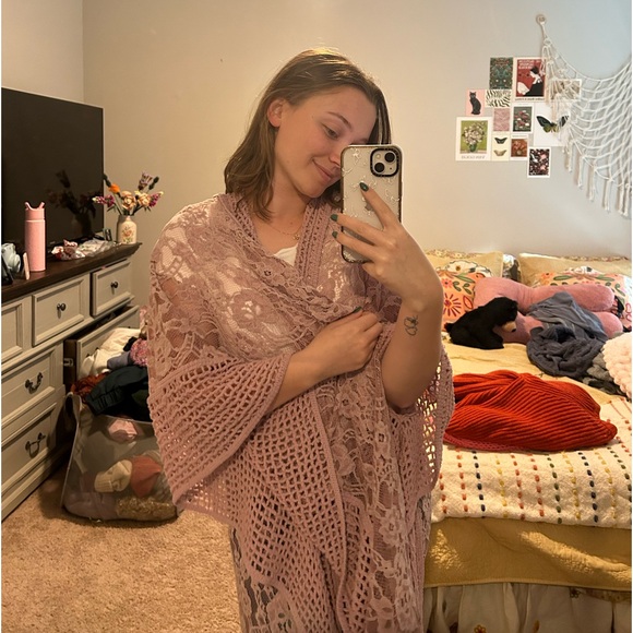 NWOT Three bird nest pink lace knit cardigan - Picture 4 of 8